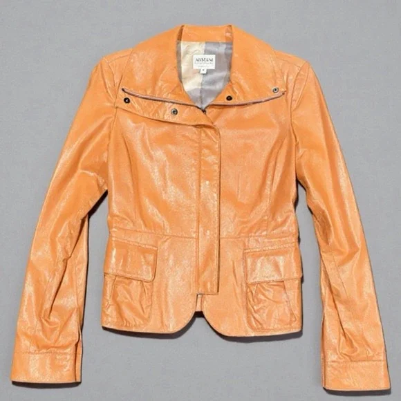 Armani Collezioni Lambskin Leather Jacket Silk Lined Peach Italy‎ Womens 4 - Picture 13 of 13